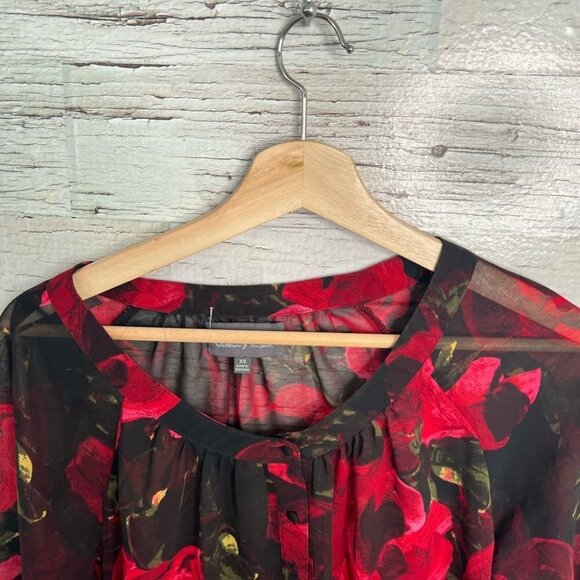 PJK Patterson J Kincaid blouse top red  black floral size XS - Picture 5 of 9